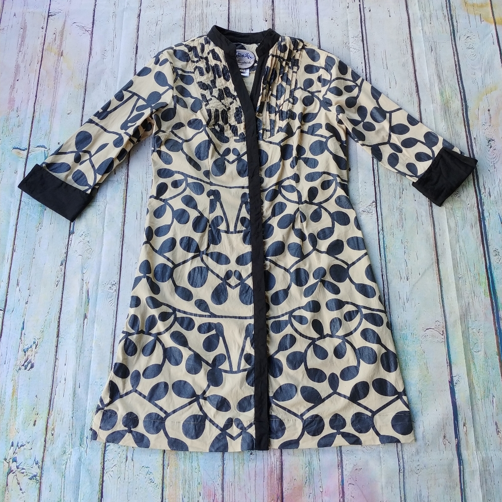 ALMATRICHI | Button-Down Tan & Black Vine Dress - Picture 2 of 13